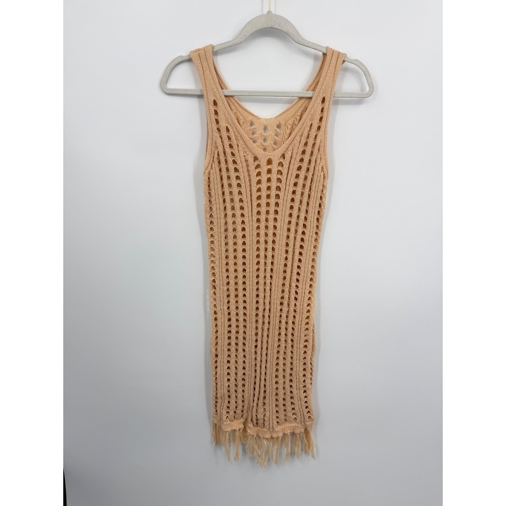 Unbranded Crochet Fringe Cover Up Dress Women 2XL Peach Open Knit Sleeveless